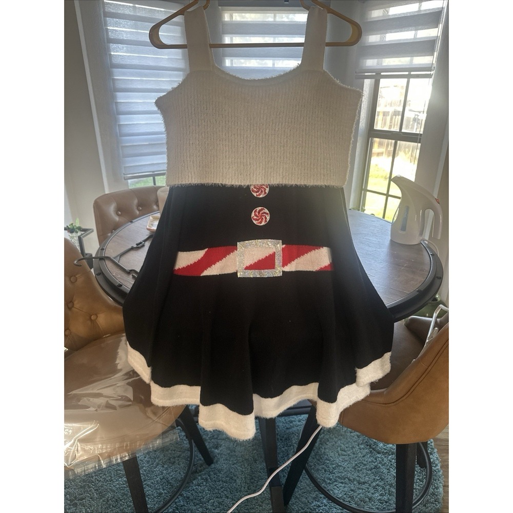 16/18 Christmas Holiday Sweater Dress Black White Red Knit cowl Neck Long Sleeve